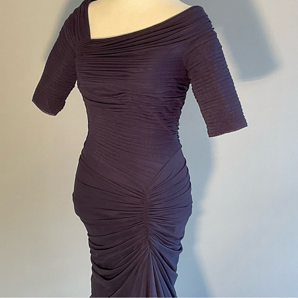 Tadashi Shoji Midnight Navy Sculpted Gown XS Ruched Mermaid Formal Dress - Picture 7 of 16